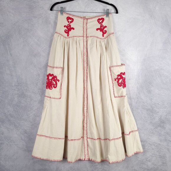 Free People Cream and Red Embroidered Skirt Set - Picture 8 of 16